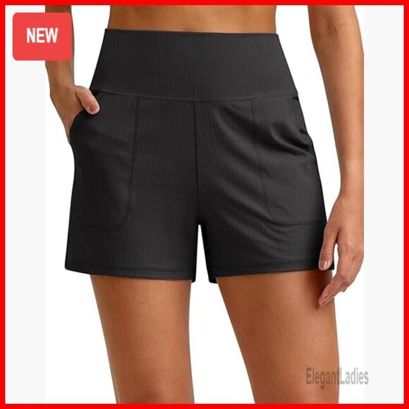 Other - High Waisted Ribbed Athletic Shorts with Pockets for Running Golf Lounge